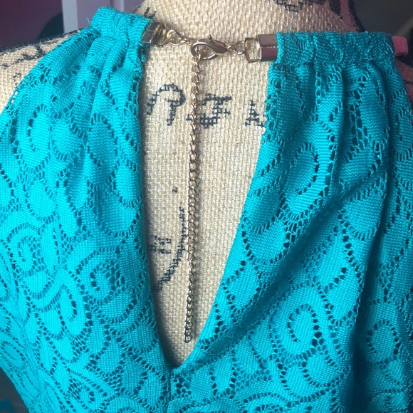 Bisou Bisou teal floor length halter dress - Picture 6 of 8